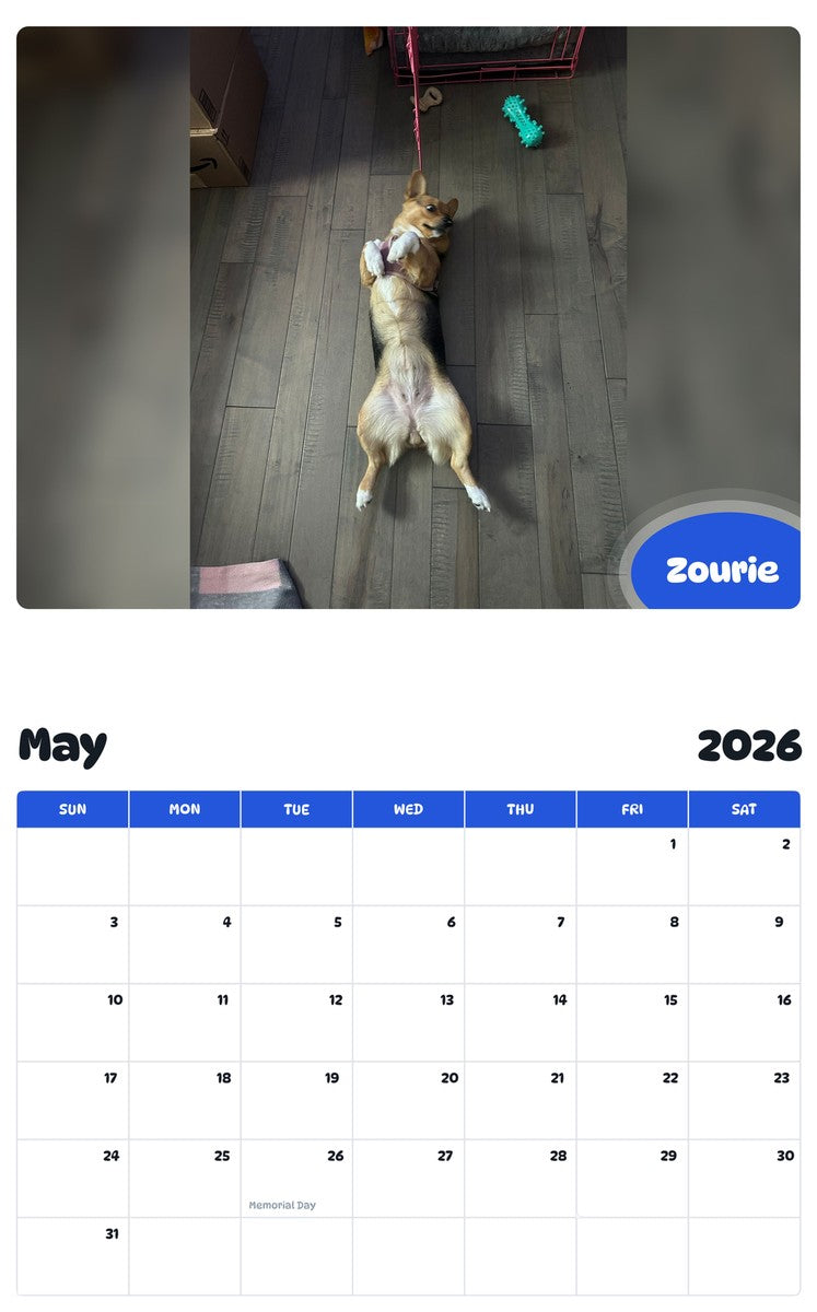 2026 - 2027 Zourie - Pawidols Pet Calendar