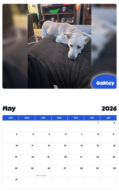 2026 - 2027 Oakley - Pawidols Pet Calendar
