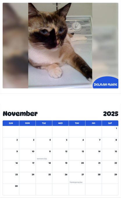 July 2025 - June 2026 Delilah Marie - Pawidols Pet Calendar