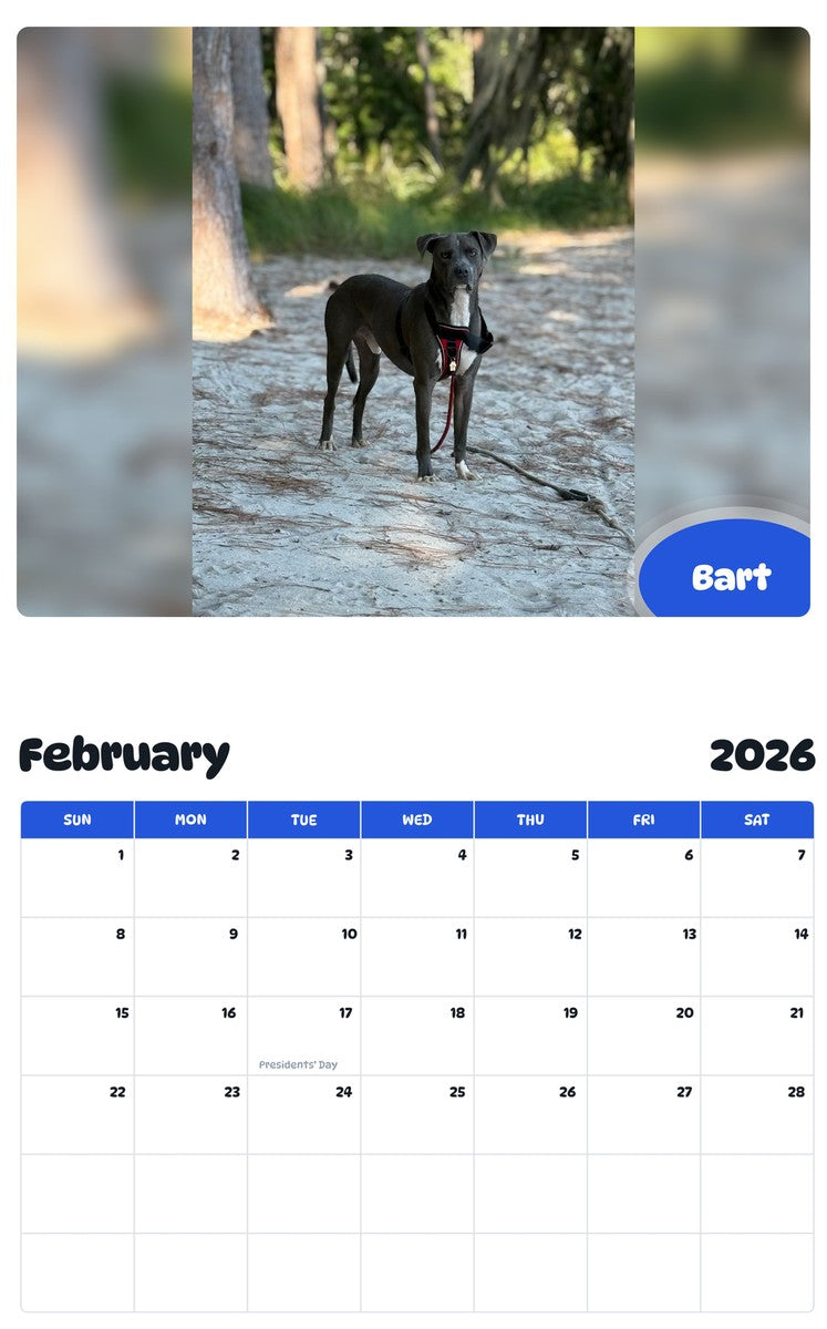 October 2025 - September 2026 Bart - Pawidols Pet Calendar