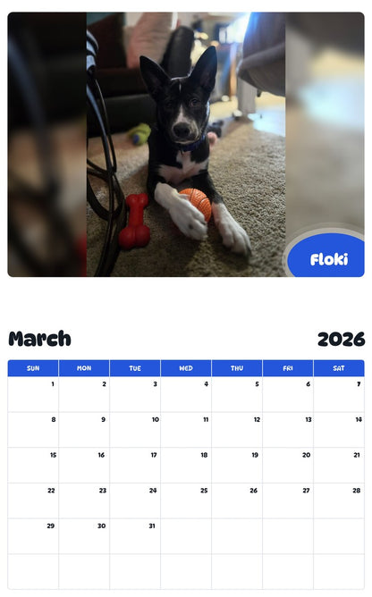 November 2025 - October 2026 Floki - Pawidols Pet Calendar
