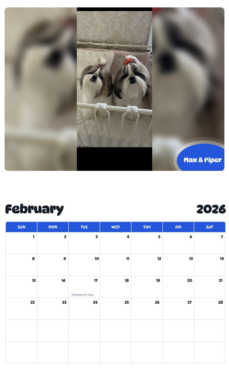 November 2025 - October 2026 Max & Piper - Pawidols Pet Calendar