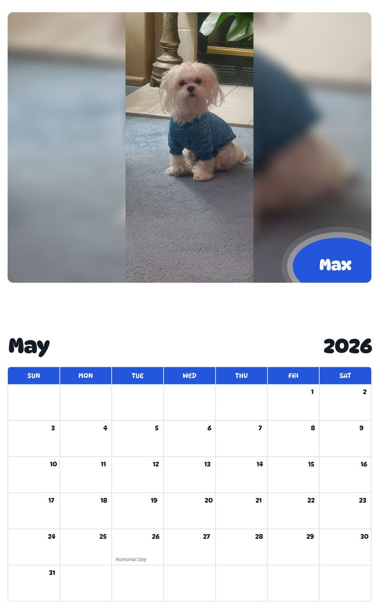2026 - 2027 Max - Pawidols Pet Calendar