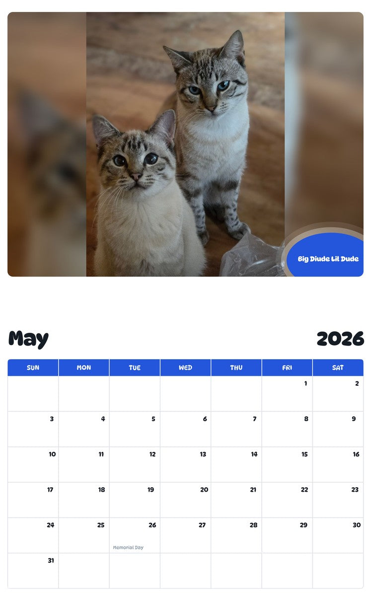 2026 - 2027 Big Diude Lil Dude - Pawidols Pet Calendar