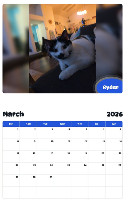 November 2025 - October 2026 Ryder - Pawidols Pet Calendar
