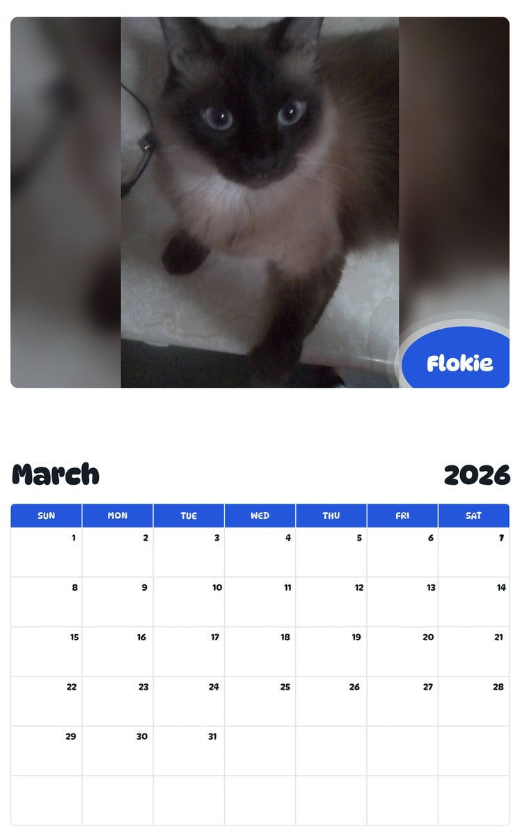 November 2025 - October 2026 Flokie - Pawidols Pet Calendar