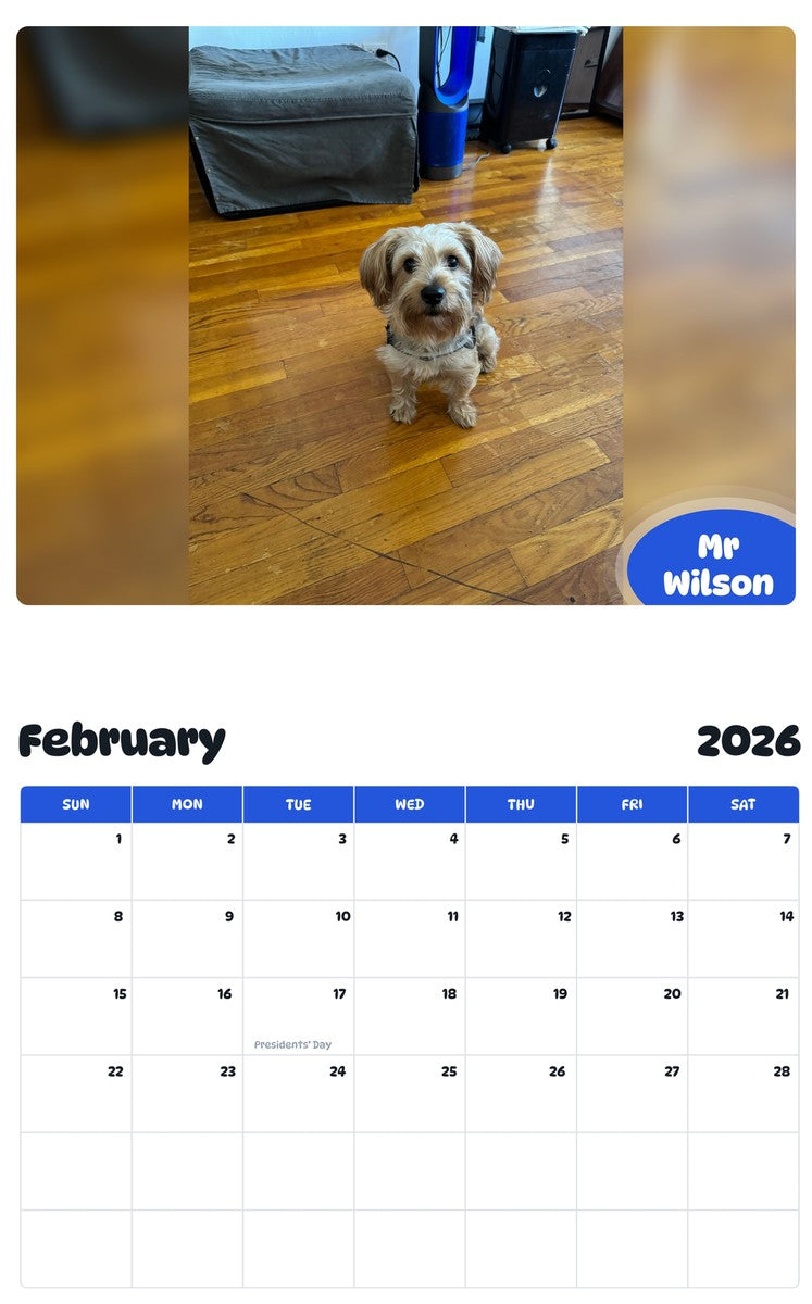 October 2025 - September 2026 Mr Wilson - Pawidols Pet Calendar