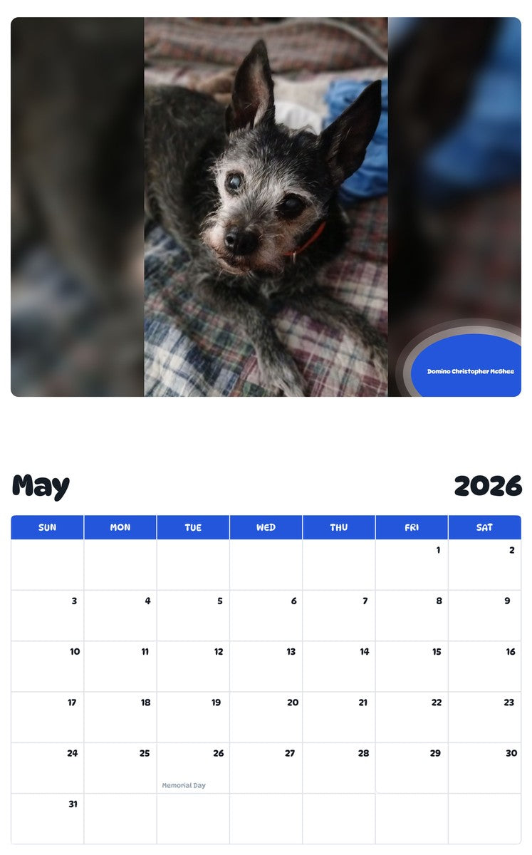 2026 - 2027 Domino Christopher McGhee - Pawidols Pet Calendar