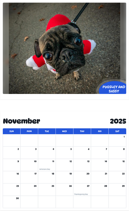 July 2025 - June 2026 Pugsley and Sassy - Pawidols Pet Calendar