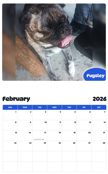 October 2025 - September 2026 Pugsley - Pawidols Pet Calendar