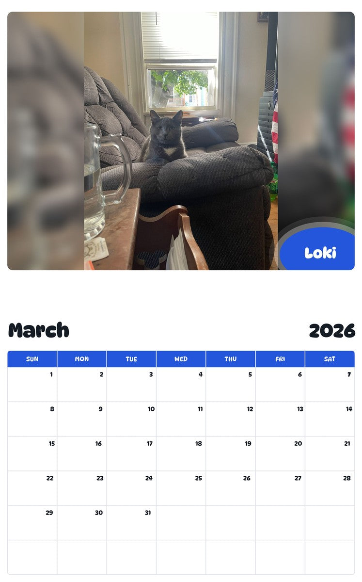 November 2025 - October 2026 Loki - Pawidols Pet Calendar