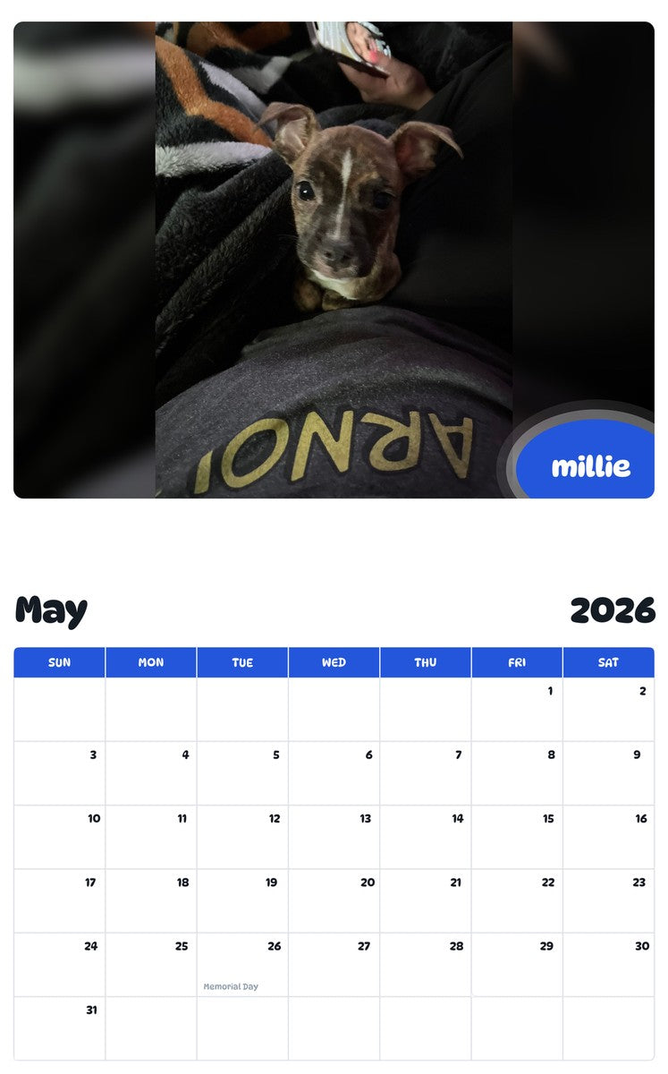 2026 - 2027 millie - Pawidols Pet Calendar