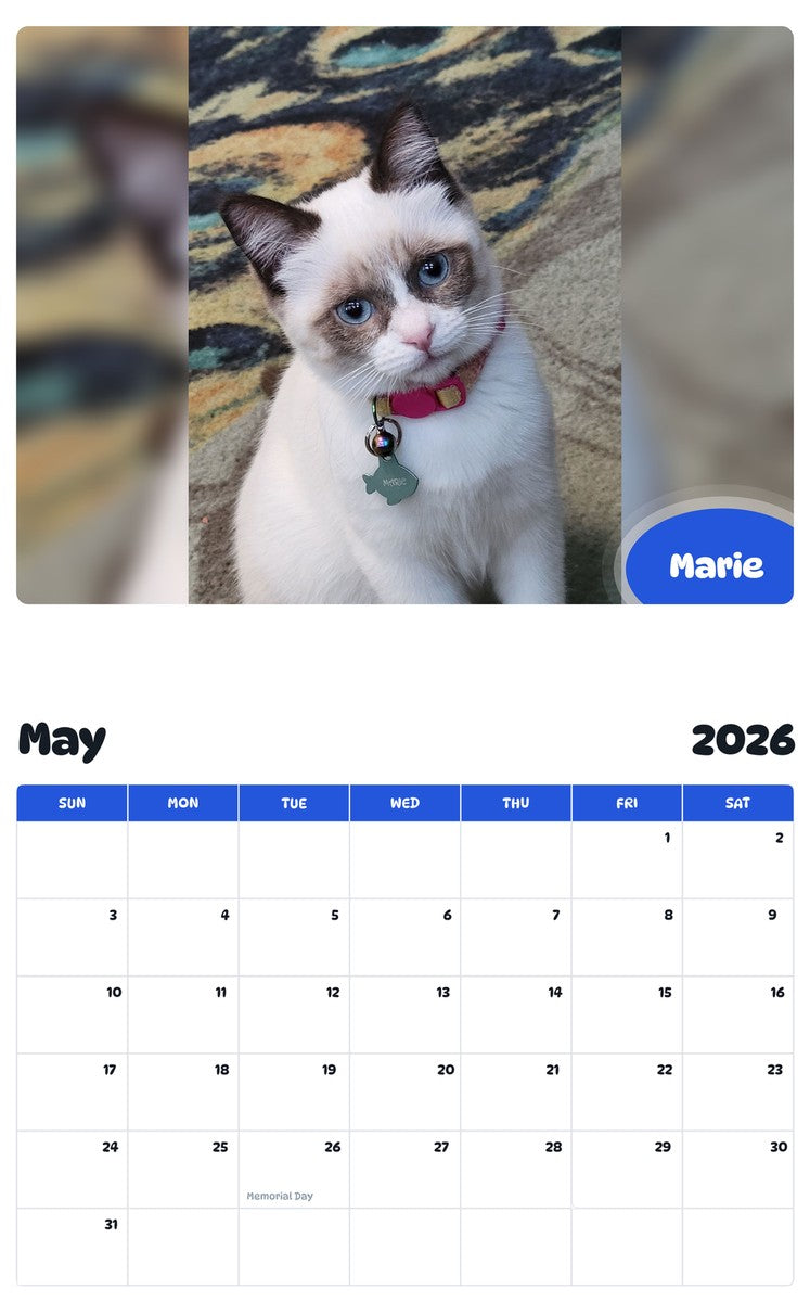 2026 - 2027 Marie - Pawidols Pet Calendar