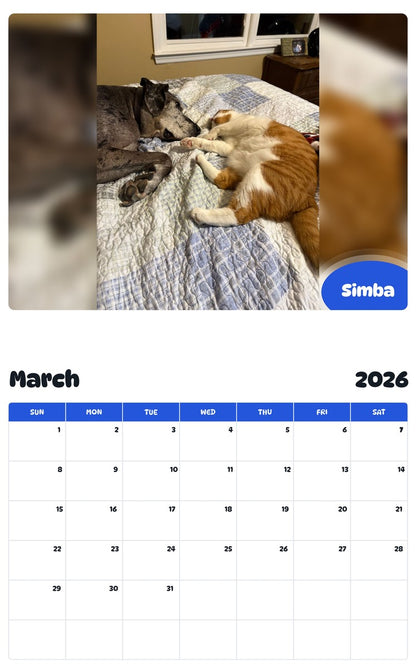November 2025 - October 2026 Simba - Pawidols Pet Calendar