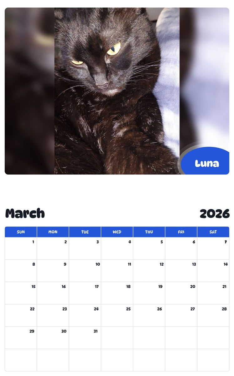 November 2025 - October 2026 Luna - Pawidols Pet Calendar