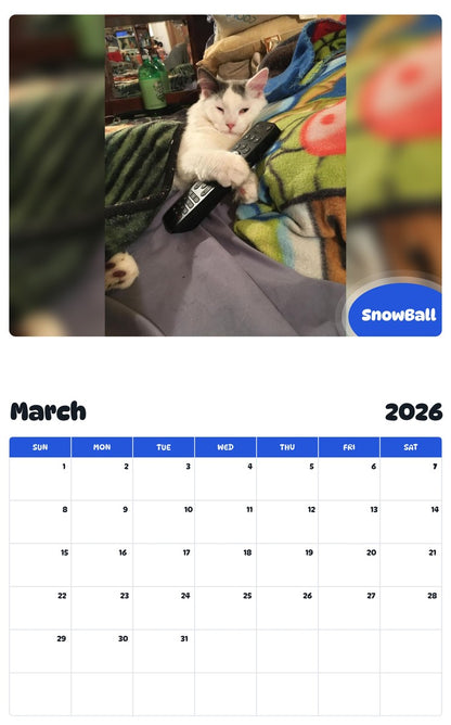 November 2025 - October 2026 SnowBall - Pawidols Pet Calendar