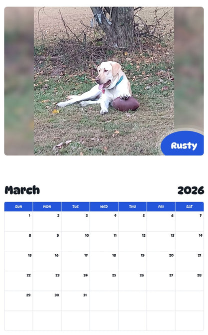 November 2025 - October 2026 Rusty - Pawidols Pet Calendar