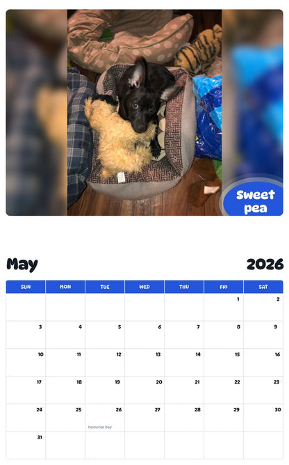2026 - 2027 Sweet pea - Pawidols Pet Calendar