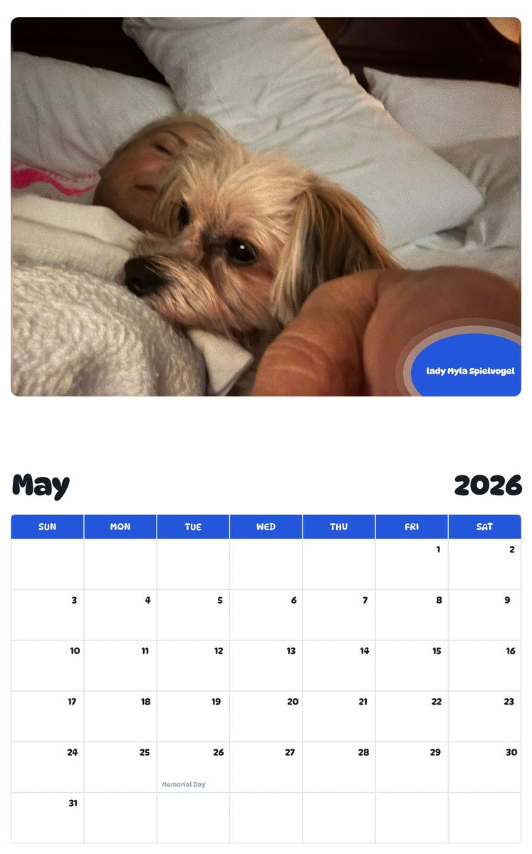 2026 - 2027 lady Myla Spielvogel - Pawidols Pet Calendar