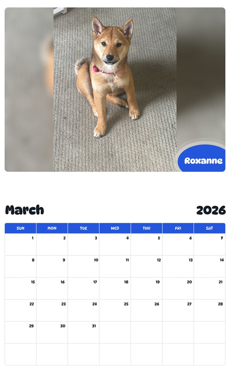 November 2025 - October 2026 Roxanne - Pawidols Pet Calendar