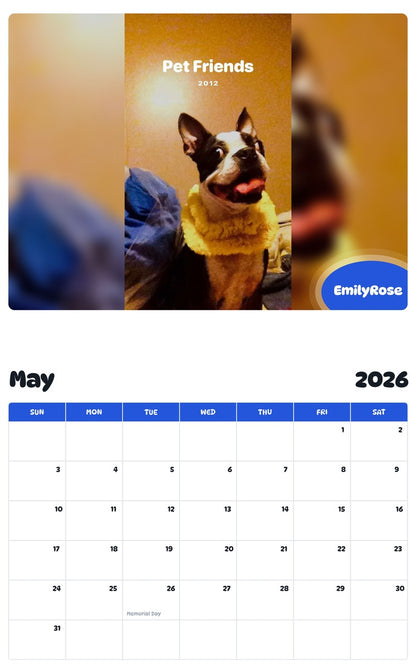 2026 - 2027 EmilyRose - Pawidols Pet Calendar