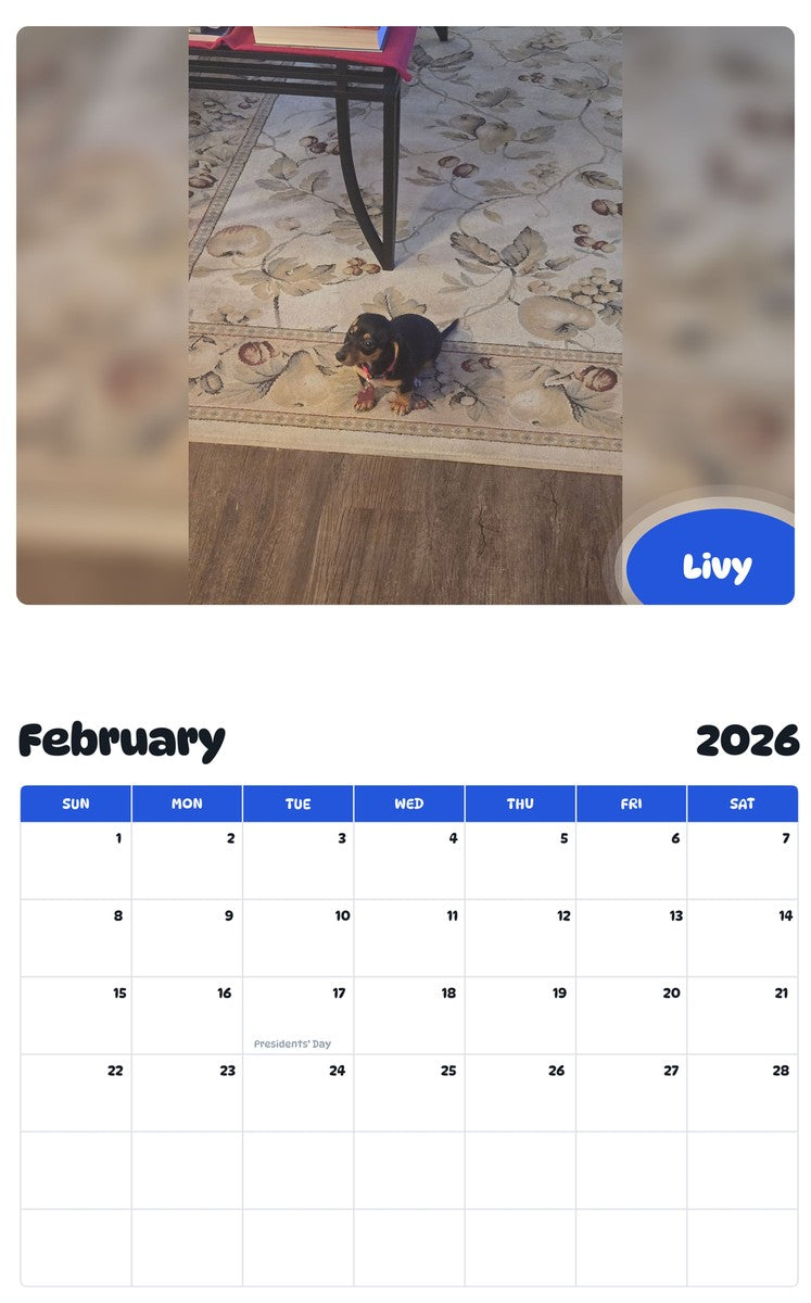 October 2025 - September 2026 Livy - Pawidols Pet Calendar