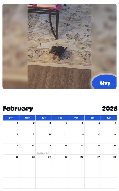 October 2025 - September 2026 Livy - Pawidols Pet Calendar