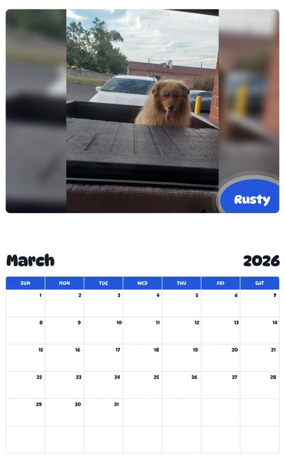 November 2025 - October 2026 Rusty - Pawidols Pet Calendar