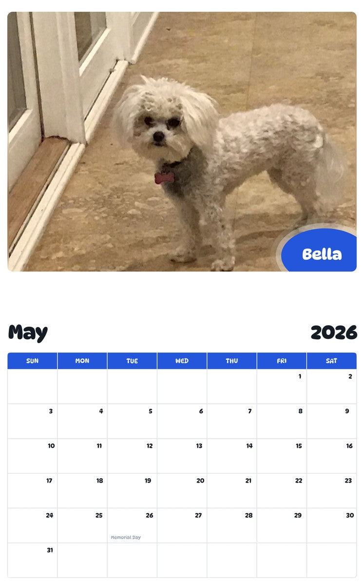 2026 - 2027 Bella - Pawidols Pet Calendar