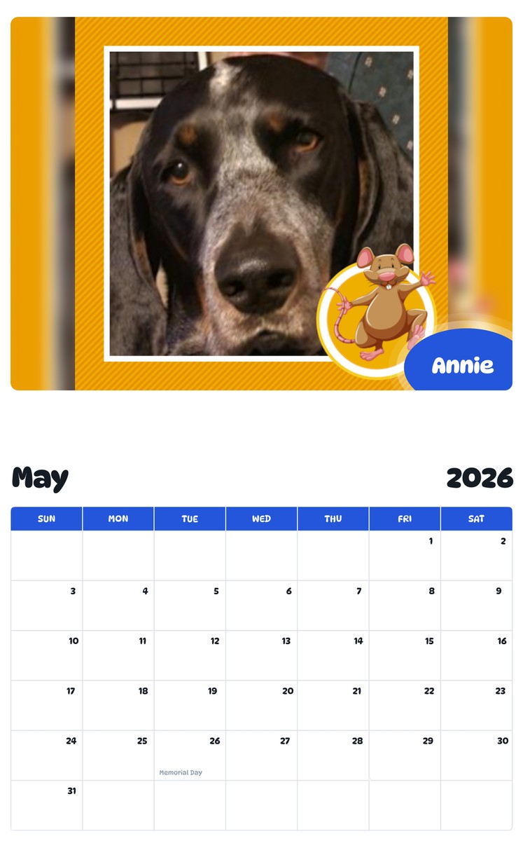 2026 - 2027 Annie - Pawidols Pet Calendar