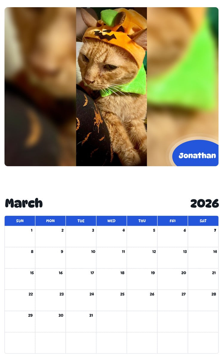November 2025 - October 2026 Jonathan - Pawidols Pet Calendar