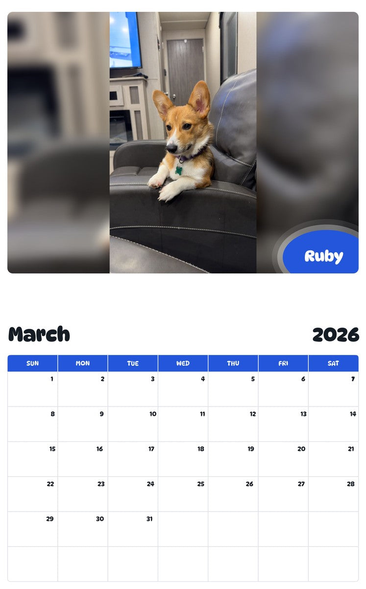 November 2025 - October 2026 Ruby - Pawidols Pet Calendar