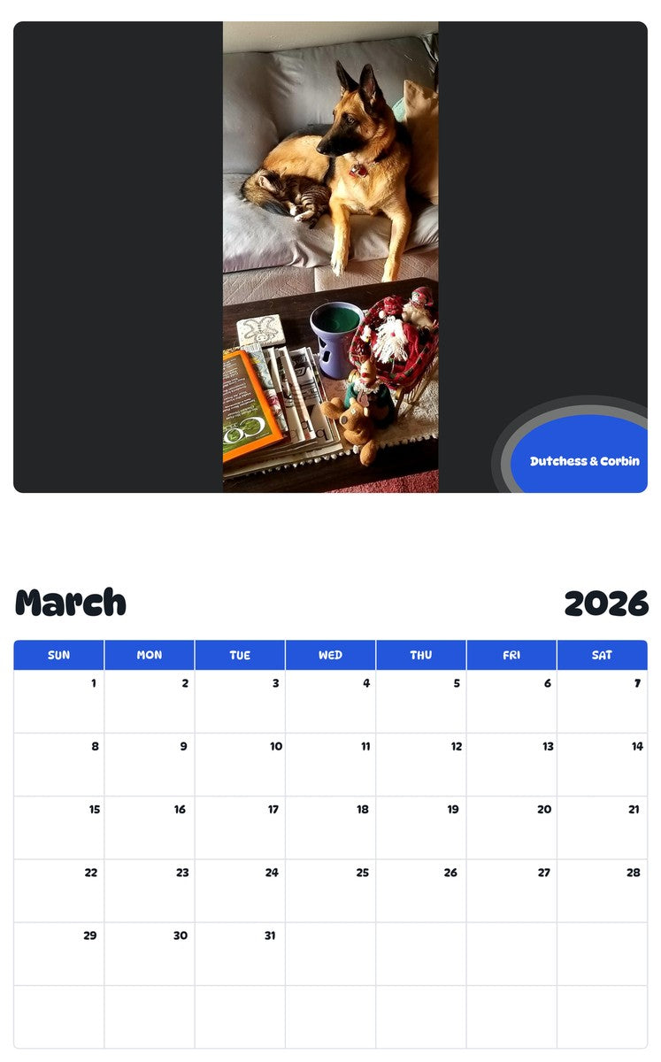 November 2025 - October 2026 Dutchess & Corbin - Pawidols Pet Calendar