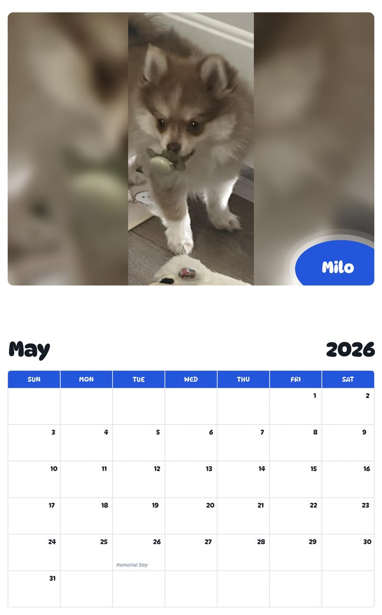 2026 - 2027 Milo - Pawidols Pet Calendar
