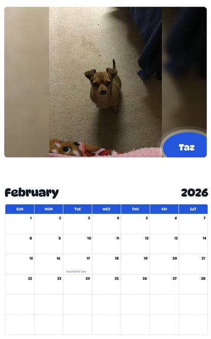 October 2025 - September 2026 Taz - Pawidols Pet Calendar