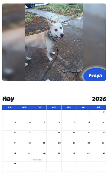 2026 - 2027 Freya - Pawidols Pet Calendar