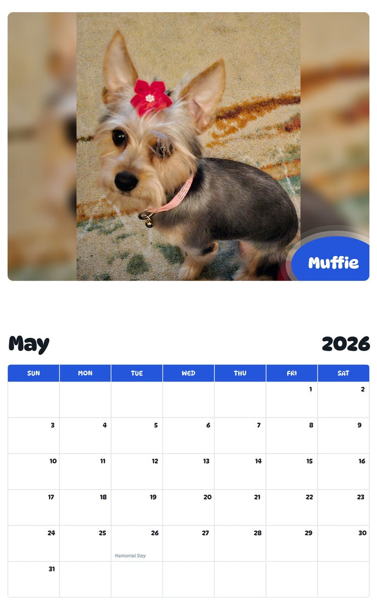 2026 - 2027 Muffie - Pawidols Pet Calendar