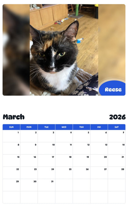 November 2025 - October 2026 Reese - Pawidols Pet Calendar
