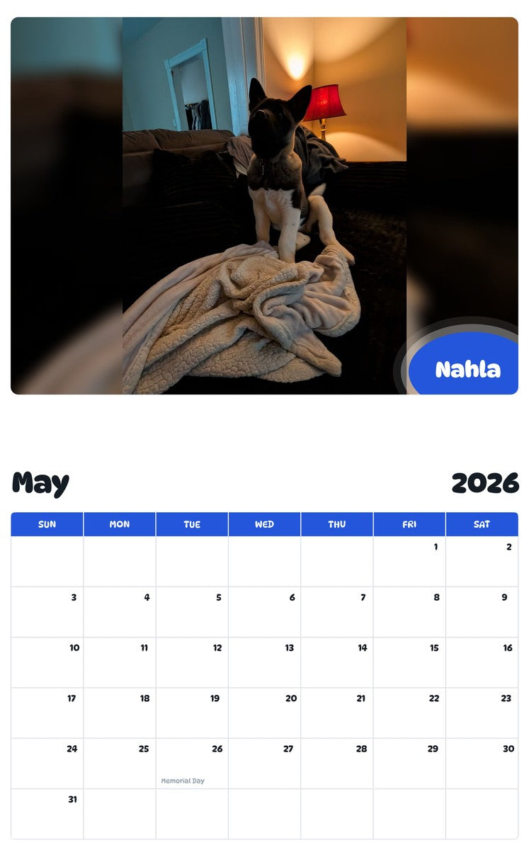 2026 - 2027 Nahla - Pawidols Pet Calendar