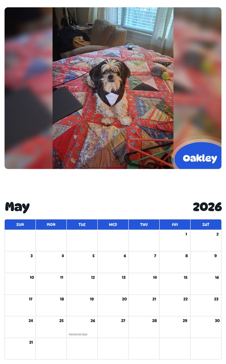 2026 - 2027 Oakley - Pawidols Pet Calendar
