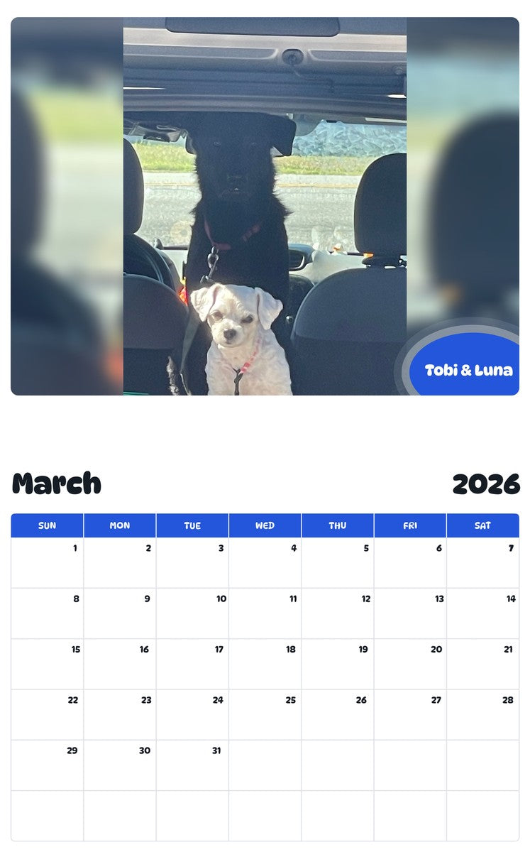 November 2025 - October 2026 Tobi & Luna - Pawidols Pet Calendar