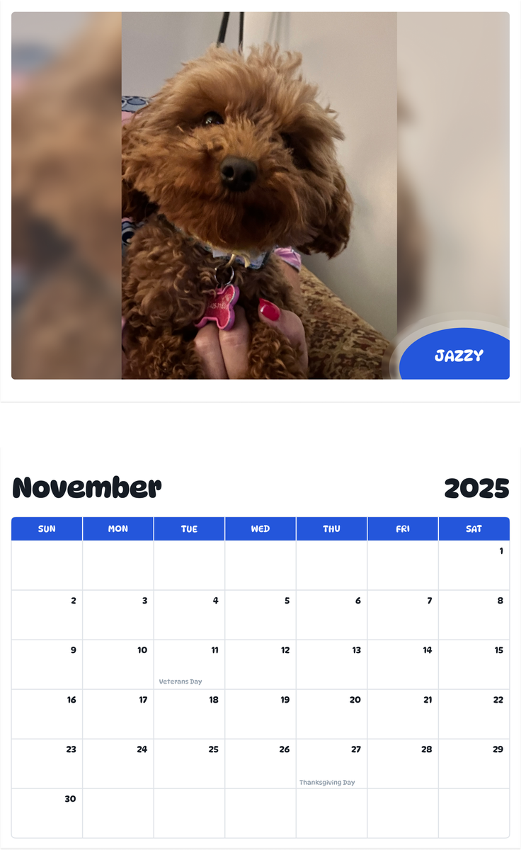 July 2025 - June 2026 Jazzy - Pawidols Pet Calendar