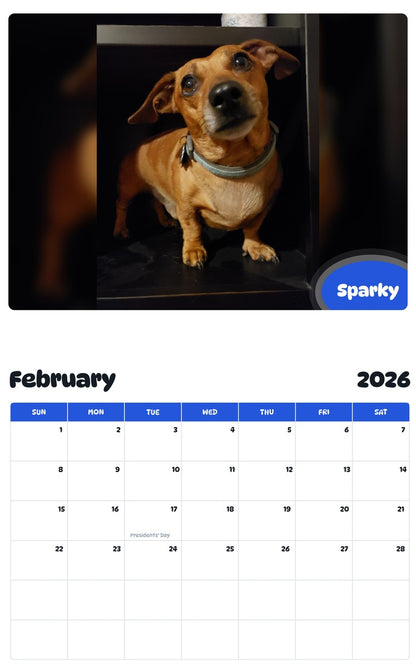 October 2025 - September 2026 Sparky - Pawidols Pet Calendar