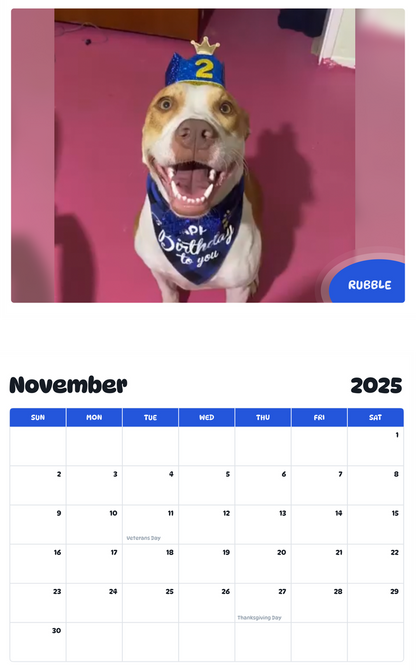 July 2025 - June 2026 Rubble - Pawidols Pet Calendar