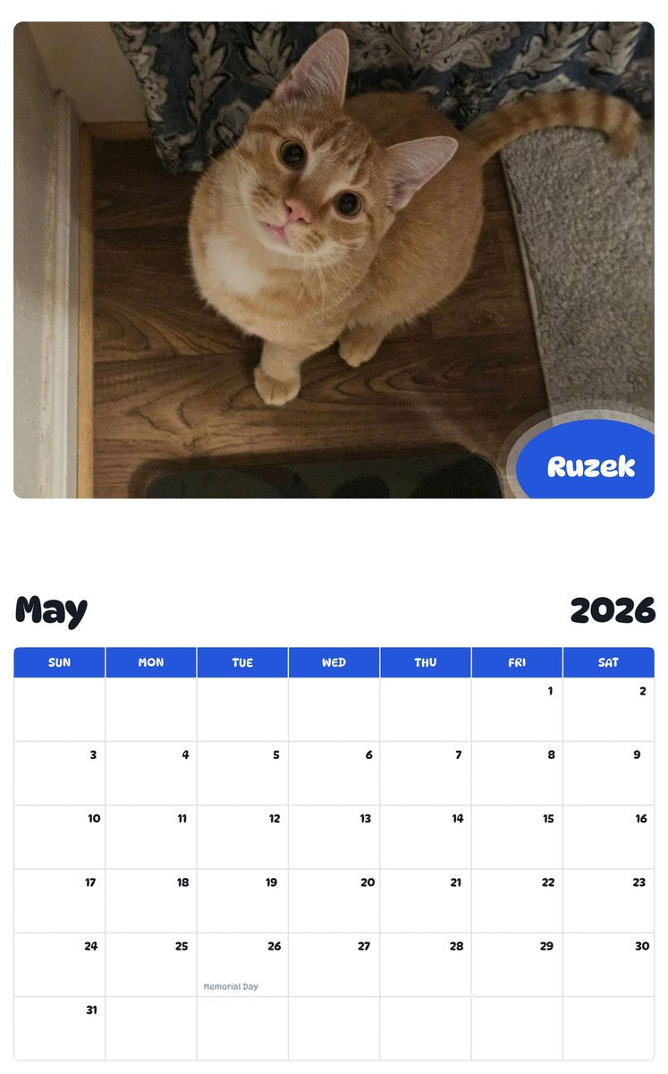 2026 - 2027 Ruzek - Pawidols Pet Calendar