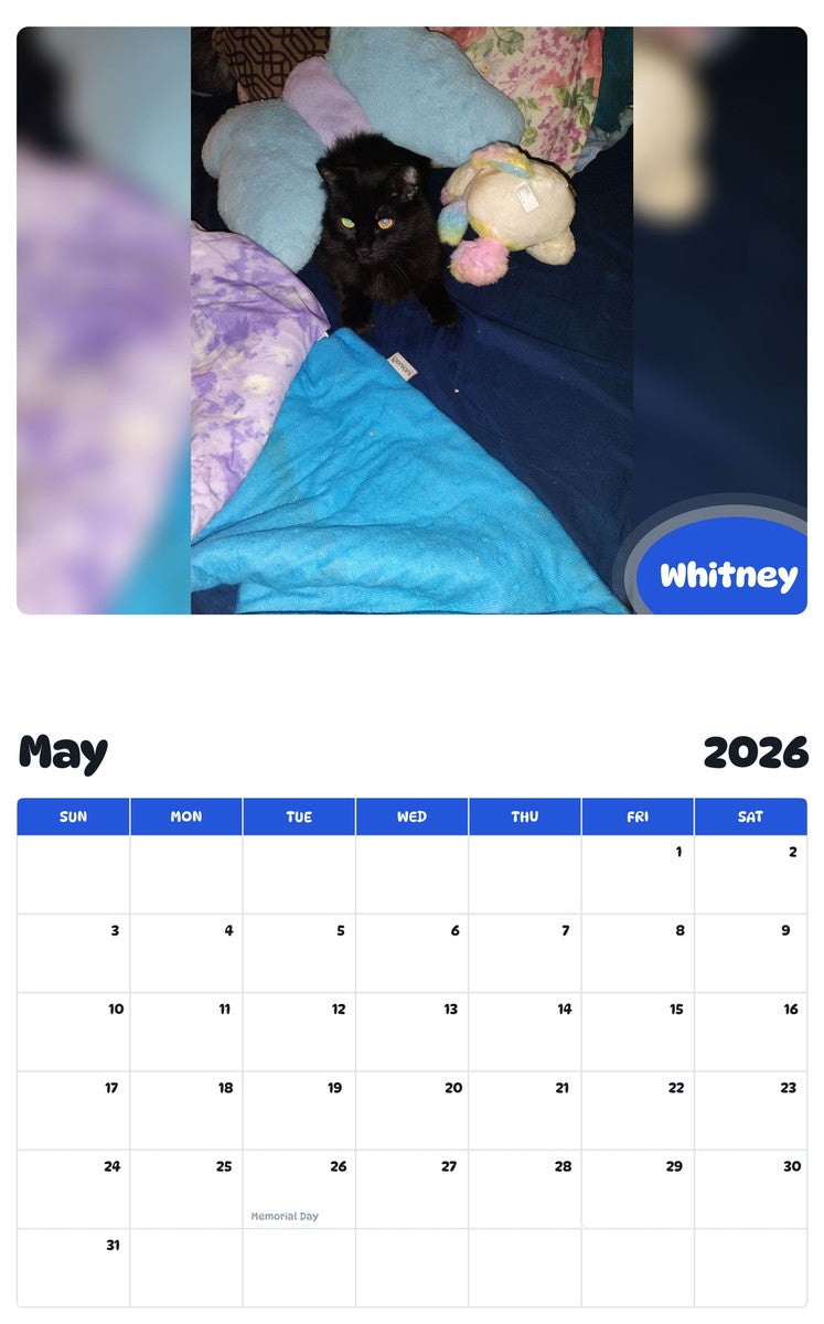 2026 - 2027 Whitney - Pawidols Pet Calendar