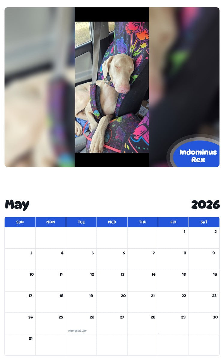 2026 - 2027 Indominus Rex - Pawidols Pet Calendar