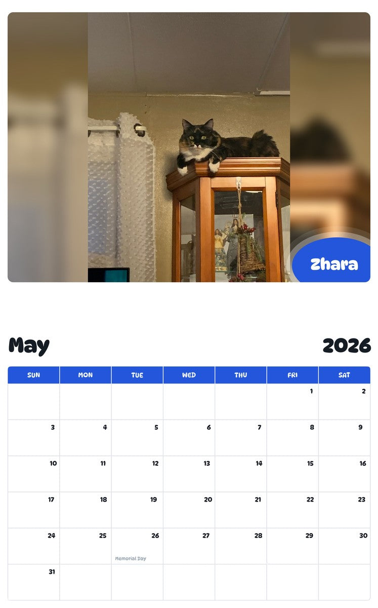 2026 - 2027 Zhara - Pawidols Pet Calendar