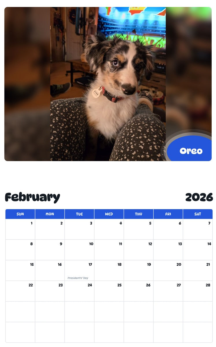 October 2025 - September 2026 Oreo - Pawidols Pet Calendar