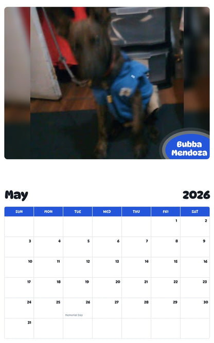 2026 - 2027 Bubba Mendoza - Pawidols Pet Calendar